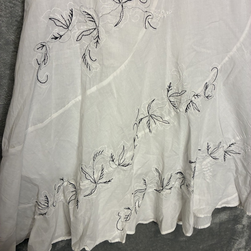 Womens Peasant Maxi Skirt M Floral Leaf Embroidered Tiered Cottagecore Feminine